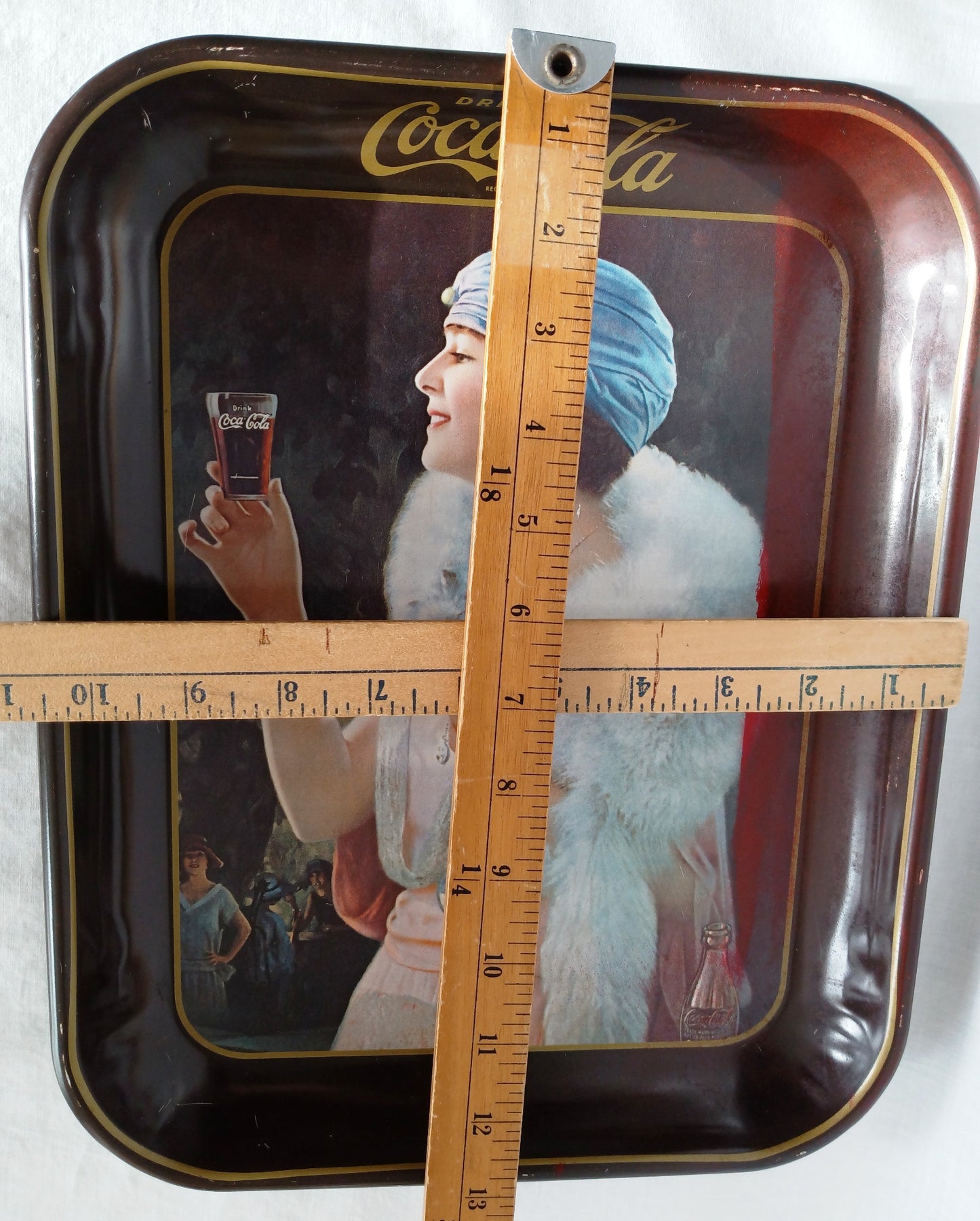 Vintage 1973 Coca Cola Party Girl Flapper Lithograph Metal Serving Tray Reproduction 1925 Coke Advertising Collectible Tray