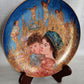 EDNA HIBEL Fine Art Collector Plate HOLIDAY JOY Christmas 1993 Mother & Child Porcelain Gilt Third Edition Plate w/Wooden Stand-Signed Mint Condition