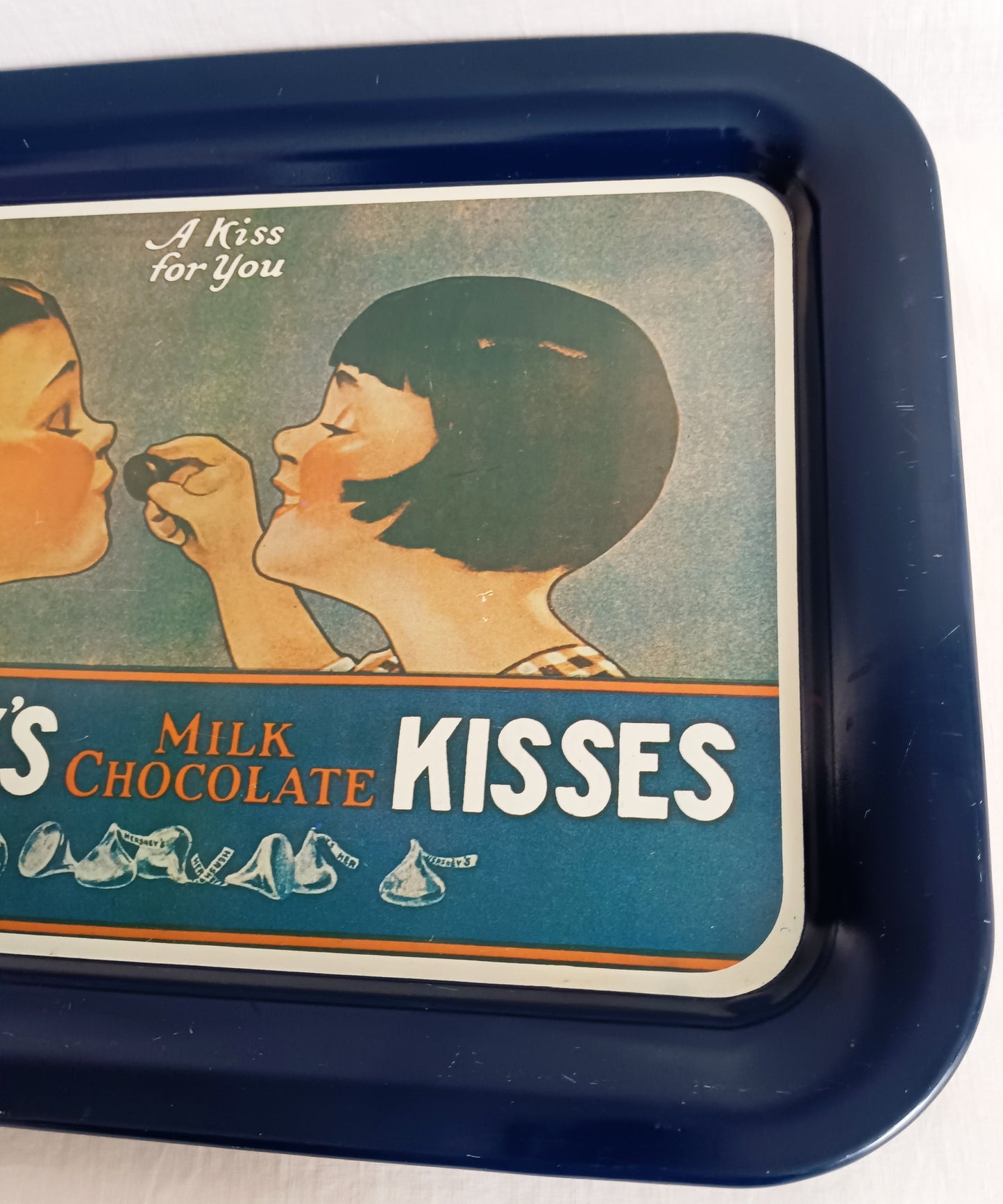 Vintage 1974 Hershey’s Milk Chocolate Kisses Metal Large Tray A Kiss for You Hershey Foods Corp Advertising Collectible Decorative Tray