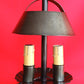 Vintage Art & Crafts Black Finish Tin Lamp with 2 Lights Colonial Style In Cord Switch Table Lamp-NOS
