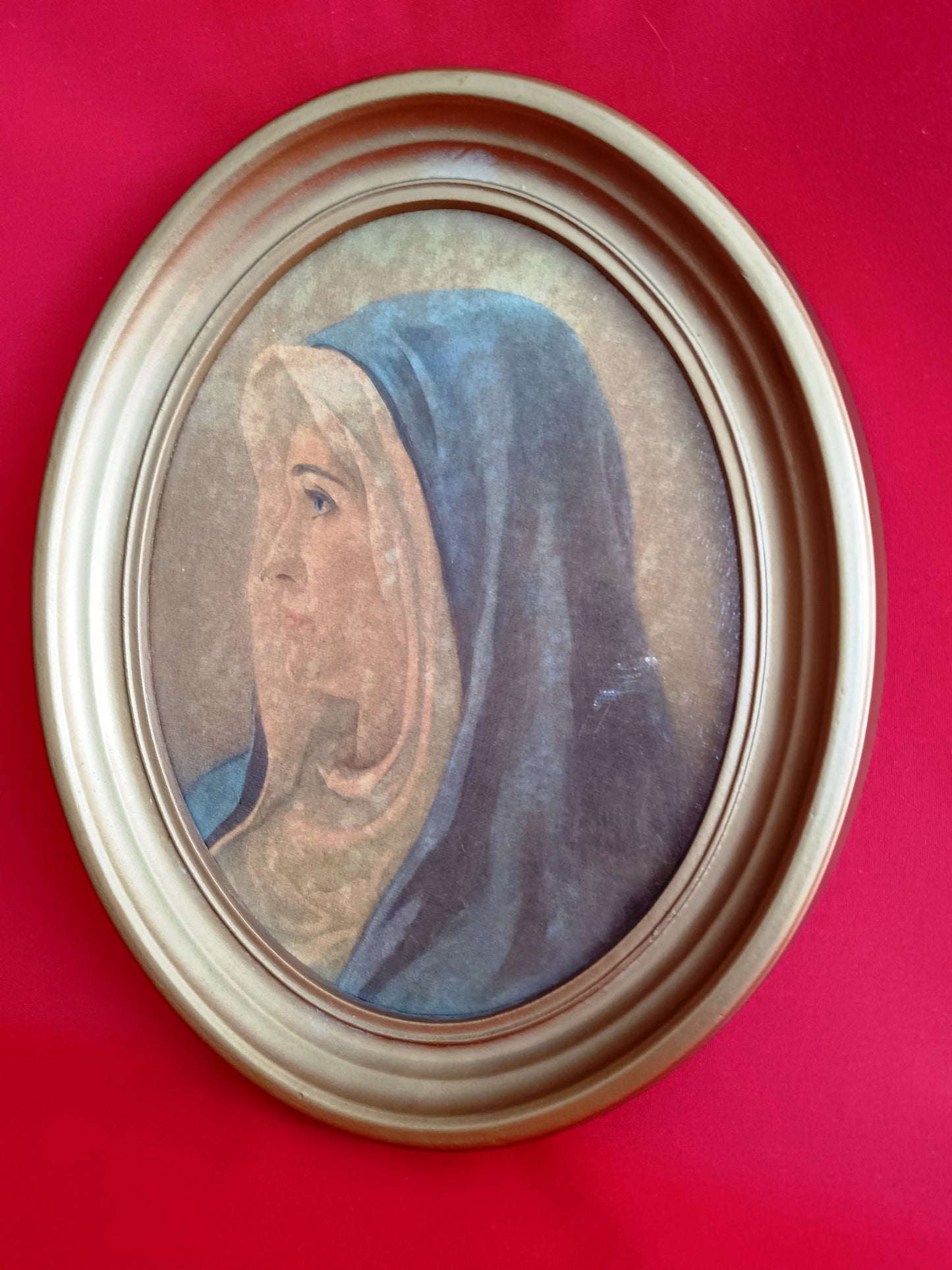 Vintage Sallman’s Mother of Christ Lithography in Oval Gold Wooden Framed Wall Art Plaque Christian Religious Gift Divine Inspiration
