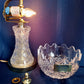 Vintage Small Lamp w/Shade Lead 24%Crystal Glass Cut Geometric Design in Cord Switch Brass Finial End Table Accent Lamp-Made in W. Germany