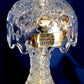 Vintage Small Lamp w/Shade Lead 24%Crystal Glass Cut Geometric Design in Cord Switch Brass Finial End Table Accent Lamp-Made in W. Germany