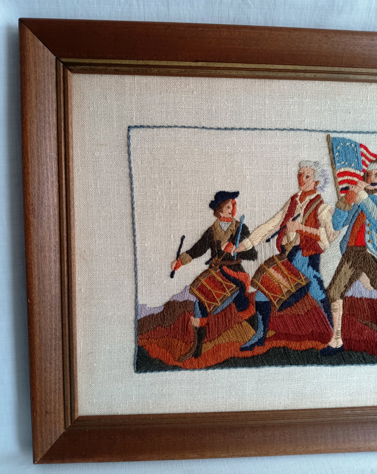 Vintage Americana Wall Art Framed Hand Embroidered The Spirit of 76Ya