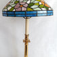 Vintage Tiffany Style Brass Tall Table Lamp Ornate Floral Leaded Stained Slag Glass Dome Shade 2 Way Inline Light Control Switch Harp Finial