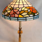Vintage Tiffany Style Brass Tall Table Lamp Ornate Floral Leaded Stained Slag Glass Dome Shade 2 Way Inline Light Control Switch Harp Finial
