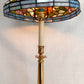 Vintage Tiffany Style Brass Tall Table Lamp Ornate Floral Leaded Stained Slag Glass Dome Shade 2 Way Inline Light Control Switch Harp Finial