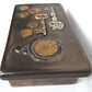 Vintage Handcrafted Ceramic Box Designed with Coins Keys Inlaid in Lid Cigar Trinket Jewelry Box Collectible Pottery –OOAK