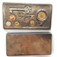 Vintage Handcrafted Ceramic Box Designed with Coins Keys Inlaid in Lid Cigar Trinket Jewelry Box Collectible Pottery –OOAK
