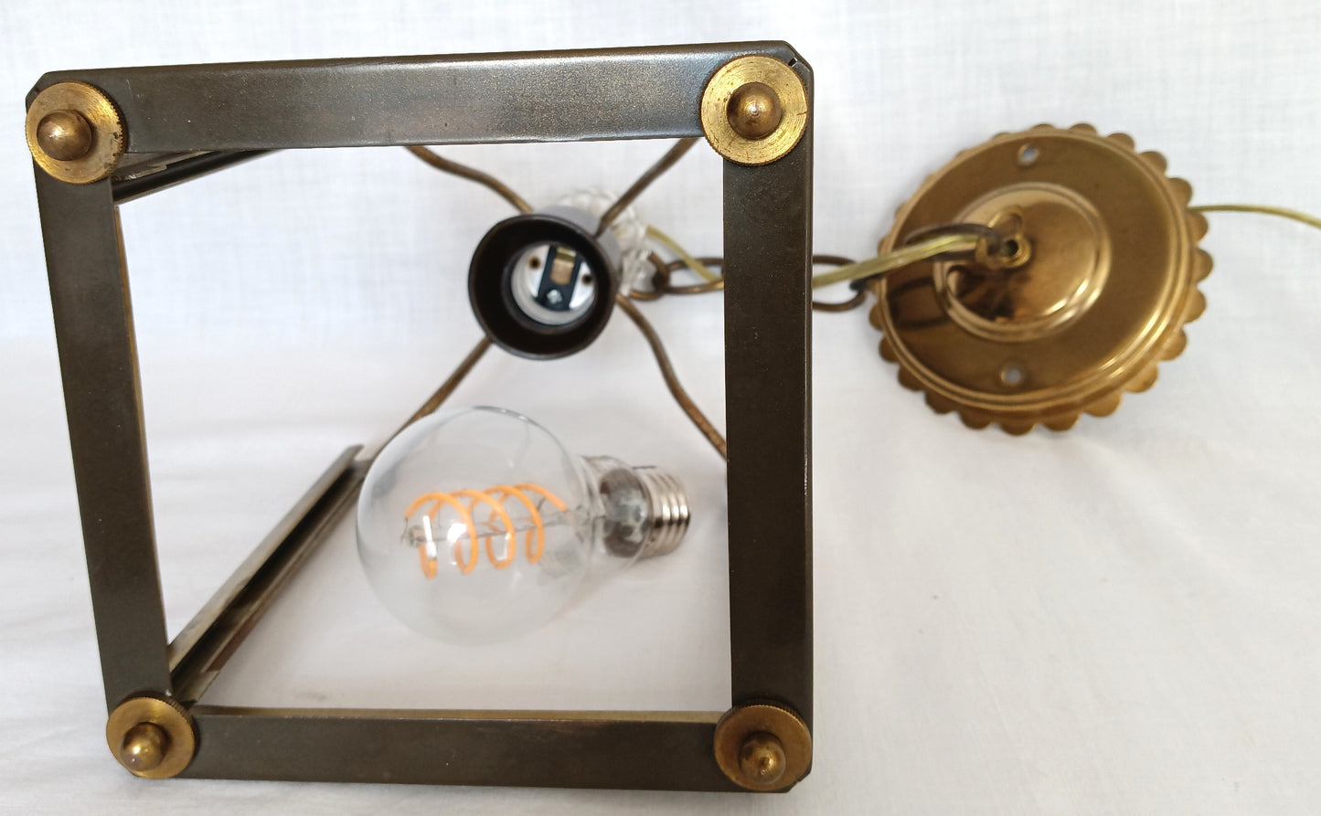 Vintage Harmony House Lantern Pendant Ceiling Fixture Single Light Engraved Glass Floral Design Brass Chain Canopy Feit LED Bulb