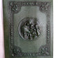 Vintage Rare Hand Tooled Embossed Leather Book Bible Cover Dark Green Portrait of Jesus Mary and Joseph- Made in Italy