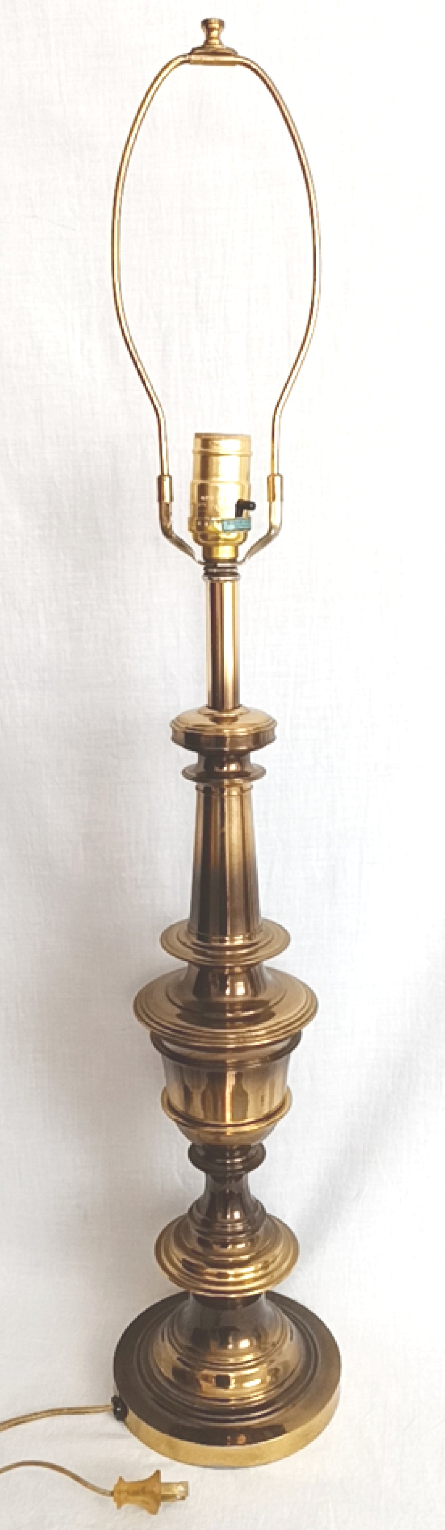 Vintage Mid Century Modern Westwood Ind. Brass Tall Heavy Table Lamp Harp and Finial Hollywood Regency Style