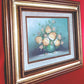 Vintage Oil Painting on Canvas Flowers Bouquet in a Vase Floral Design Double Matted Frames Gold Accent Wall Art Signed R. Thomas