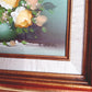 Vintage Oil Painting on Canvas Flowers Bouquet in a Vase Floral Design Double Matted Frames Gold Accent Wall Art Signed R. Thomas