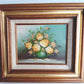 Vintage Oil Painting on Canvas Flowers Bouquet in a Vase Floral Design Double Matted Frames Gold Accent Wall Art Signed R. Thomas