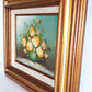 Vintage Oil Painting on Canvas Flowers Bouquet in a Vase Floral Design Double Matted Frames Gold Accent Wall Art Signed R. Thomas