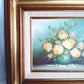 Vintage Oil Painting on Canvas Flowers Bouquet in a Vase Floral Design Double Matted Frames Gold Accent Wall Art Signed R. Thomas