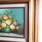 Vintage Oil Painting on Canvas Flowers Bouquet in a Vase Floral Design Double Matted Frames Gold Accent Wall Art Signed R. Thomas