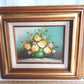 Vintage Oil Painting on Canvas Flowers Bouquet in a Vase Floral Design Double Matted Frames Gold Accent Wall Art Signed R. Thomas