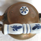 Vintage Copper Small Teapot with Blue Delft Porcelain Ceramic Handle and Knob Lidded Gooseneck Spout Tea Kettle Dutch Copperware Kitchen Country Decor