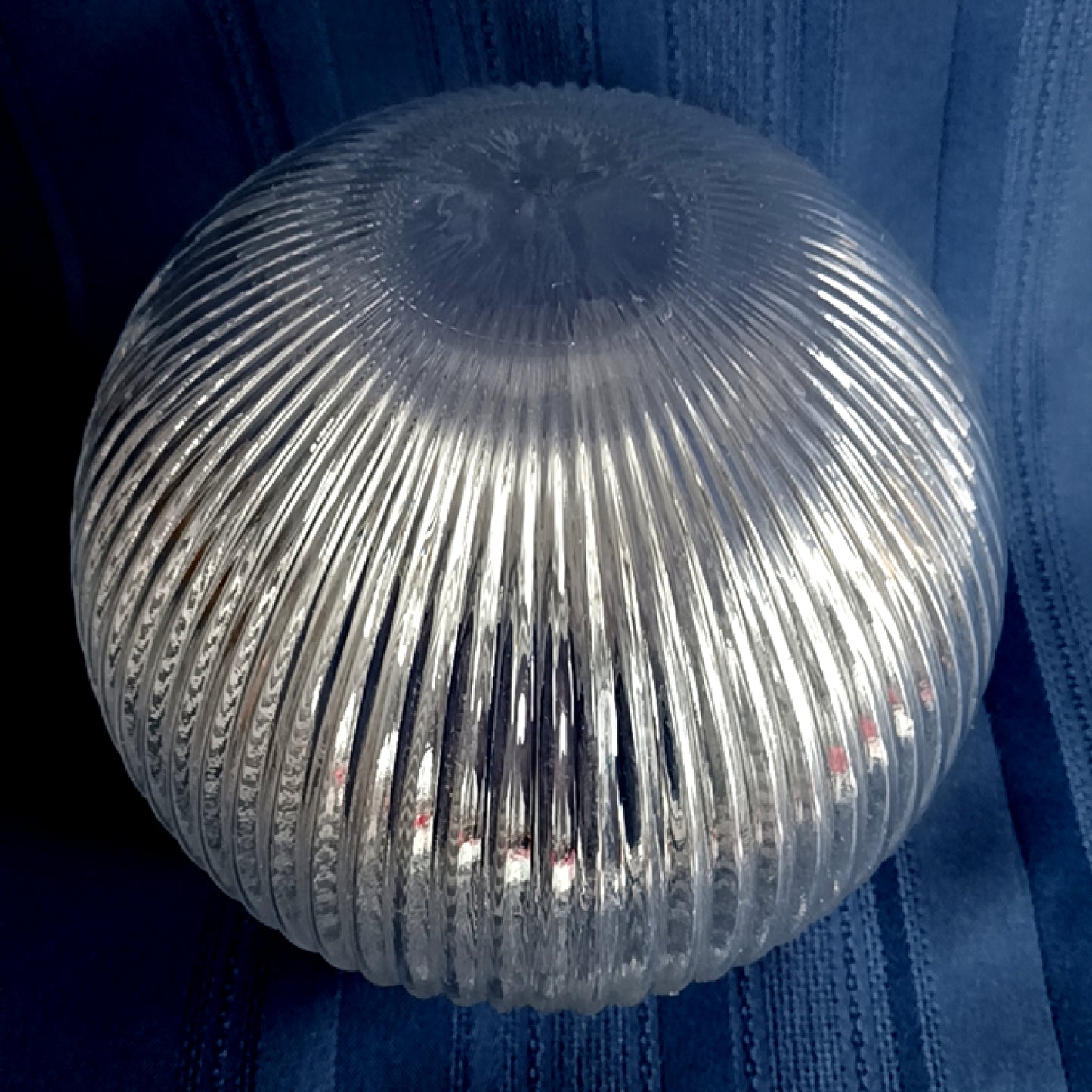 Vintage MCM Clear Glass Light Shade Ball Ribbed Holophane Style Flush Mount Ceiling Fan Sconce Replacement Globe Retro Lighting 3 ¼” Fitter