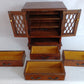 Vintage Wooden Musical Jewelry Box - Royal Sealy Quality Imports Lattice Design Doors 4 Drawers Gold Lining Fabric Copper Accents - Japan