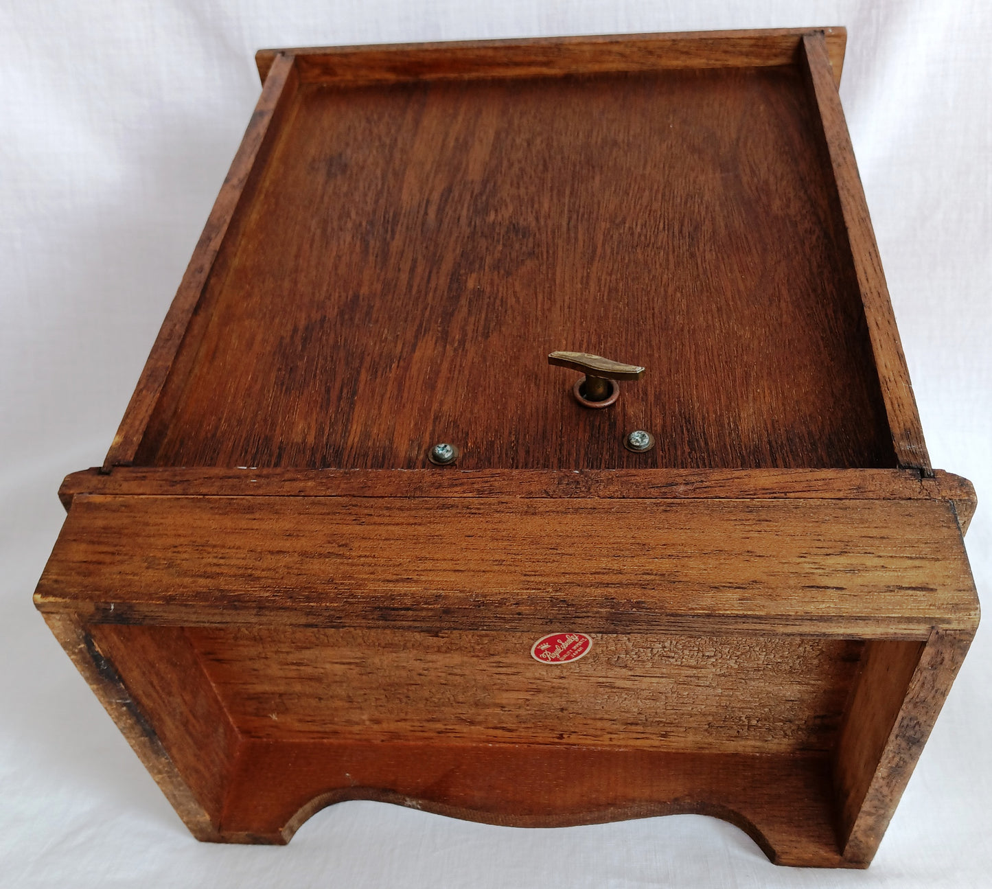 Vintage Wooden Musical Jewelry Box - Royal Sealy Quality Imports Lattice Design Doors 4 Drawers Gold Lining Fabric Copper Accents - Japan