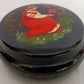 Vintage Ukrainian Lacquer Metal Trinket Pill Ring Box Hand-Painted Young Woman Fairy-Tale Folk-Art Jewelry Mini Box Scrolled Gold Trim-Signed TI