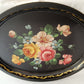 Victorian Style Hand Painted Metal Large Serving Tray Oval Black Flowers Gold Accent Toleware Decorative Tray Shabby-Chic Decor - Vintage