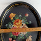 Victorian Style Hand Painted Metal Large Serving Tray Oval Black Flowers Gold Accent Toleware Decorative Tray Shabby-Chic Decor - Vintage
