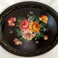 Victorian Style Hand Painted Metal Large Serving Tray Oval Black Flowers Gold Accent Toleware Decorative Tray Shabby-Chic Decor - Vintage