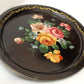 Victorian Style Hand Painted Metal Large Serving Tray Oval Black Flowers Gold Accent Toleware Decorative Tray Shabby-Chic Decor - Vintage