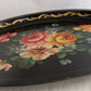 Victorian Style Hand Painted Metal Large Serving Tray Oval Black Flowers Gold Accent Toleware Decorative Tray Shabby-Chic Decor - Vintage