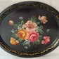Victorian Style Hand Painted Metal Large Serving Tray Oval Black Flowers Gold Accent Toleware Decorative Tray Shabby-Chic Decor - Vintage