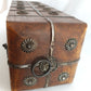 Vintage Unique Hardwood Wine Bottle Holder Hinged Lid Metal Embellishments Swing Clasp One Wine Bottle Carrier Tall Box Caddy Gift for Him