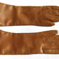 Vintage Camel Tan Color Classic Elegant Italian Genuine Leather Gloves Cashmere Lined Women Slip-on Style Slightly Flared Cuffs Medium Size 7