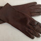 Vintage Brown Classic Elegant Italian Genuine Leather Gloves Acrylic Lined Women Slip-on Style Slightly Flared Cuffs Medium Size 7 1/2-Italy