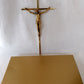 Vintage Slender Cross Catholic Wall Hanging Décor Jesus Christ Corpus Religious Crucifix Shiny Golden Metal 10 Inches Tall-NOS-NIB