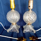 Vintage Pair Clear Pressed Glass Small Lamps Geometric Design Pattern One Light Vanity Bedroom Boudoir Bedside Table Dresser Electric Lamps