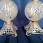 Vintage Pair Clear Pressed Glass Small Lamps Geometric Design Pattern One Light Vanity Bedroom Boudoir Bedside Table Dresser Electric Lamps