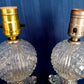 Vintage Pair Clear Pressed Glass Small Lamps Geometric Design Pattern One Light Vanity Bedroom Boudoir Bedside Table Dresser Electric Lamps