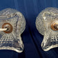 Vintage Pair Clear Pressed Glass Small Lamps Geometric Design Pattern One Light Vanity Bedroom Boudoir Bedside Table Dresser Electric Lamps