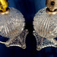 Vintage Pair Clear Pressed Glass Small Lamps Geometric Design Pattern One Light Vanity Bedroom Boudoir Bedside Table Dresser Electric Lamps