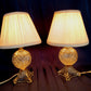 Vintage Pair Clear Pressed Glass Small Lamps Geometric Design Pattern One Light Vanity Bedroom Boudoir Bedside Table Dresser Electric Lamps