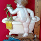 Vintage 1970 Sexton Painted Cast Aluminum Plaque Wall Hanging Whimsical Bathroom Sign Boy in Bathtub w/Frog Dimensional Wall Art Retro Décor