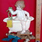Vintage 1970 Sexton Painted Cast Aluminum Plaque Wall Hanging Whimsical Bathroom Sign Boy in Bathtub w/Frog Dimensional Wall Art Retro Décor