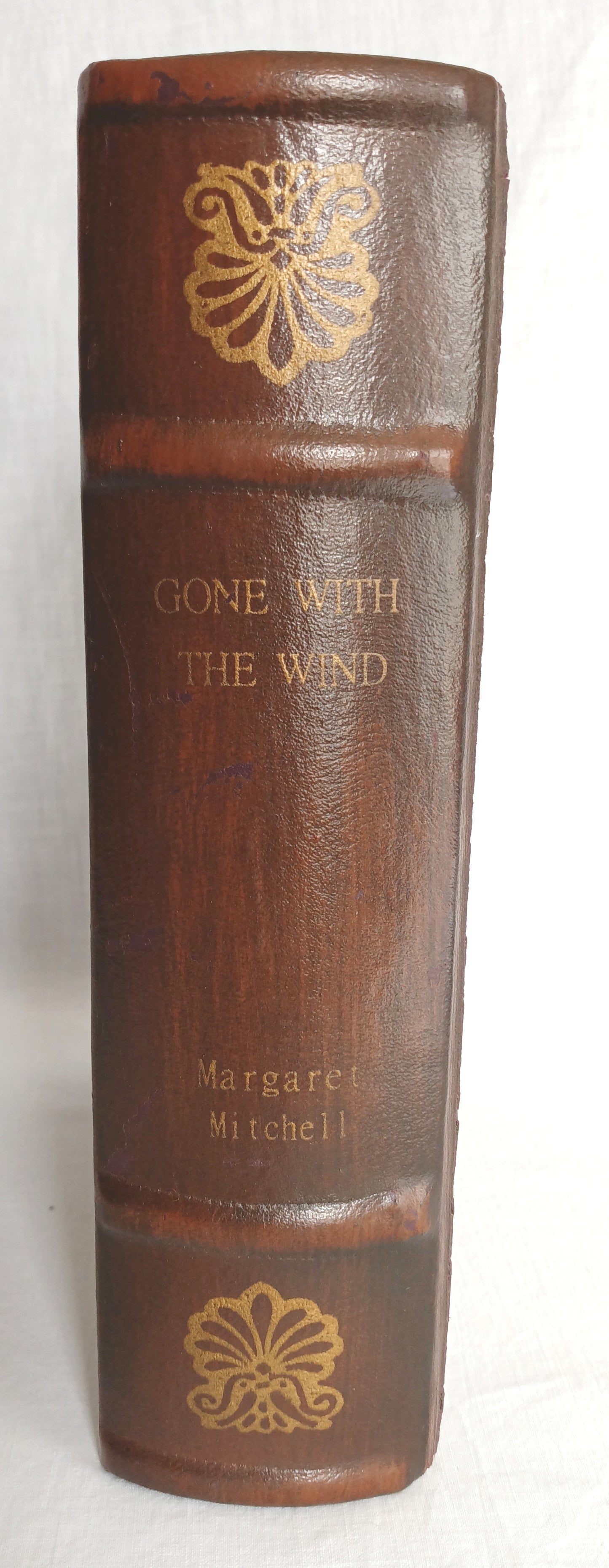 Vintage Antique Look Brown Faux Leather Wooden Box Secret Storage Diversion Hidden Gilt Decorative Hollow Box "Gone with the Wind"