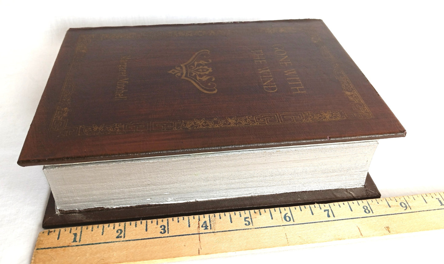 Vintage Antique Look Brown Faux Leather Wooden Box Secret Storage Diversion Hidden Gilt Decorative Hollow Box "Gone with the Wind"