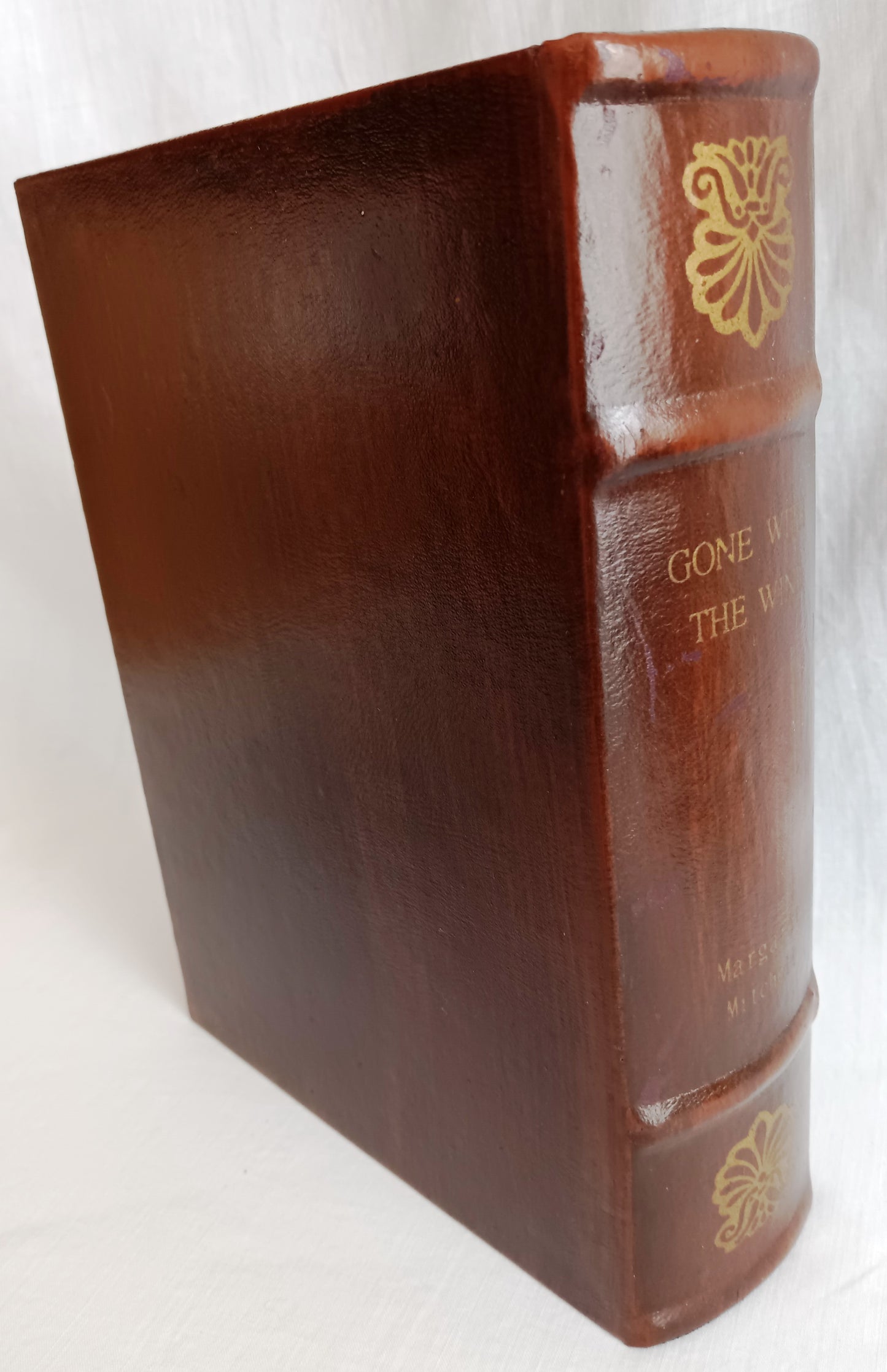 Vintage Antique Look Brown Faux Leather Wooden Box Secret Storage Diversion Hidden Gilt Decorative Hollow Box "Gone with the Wind"