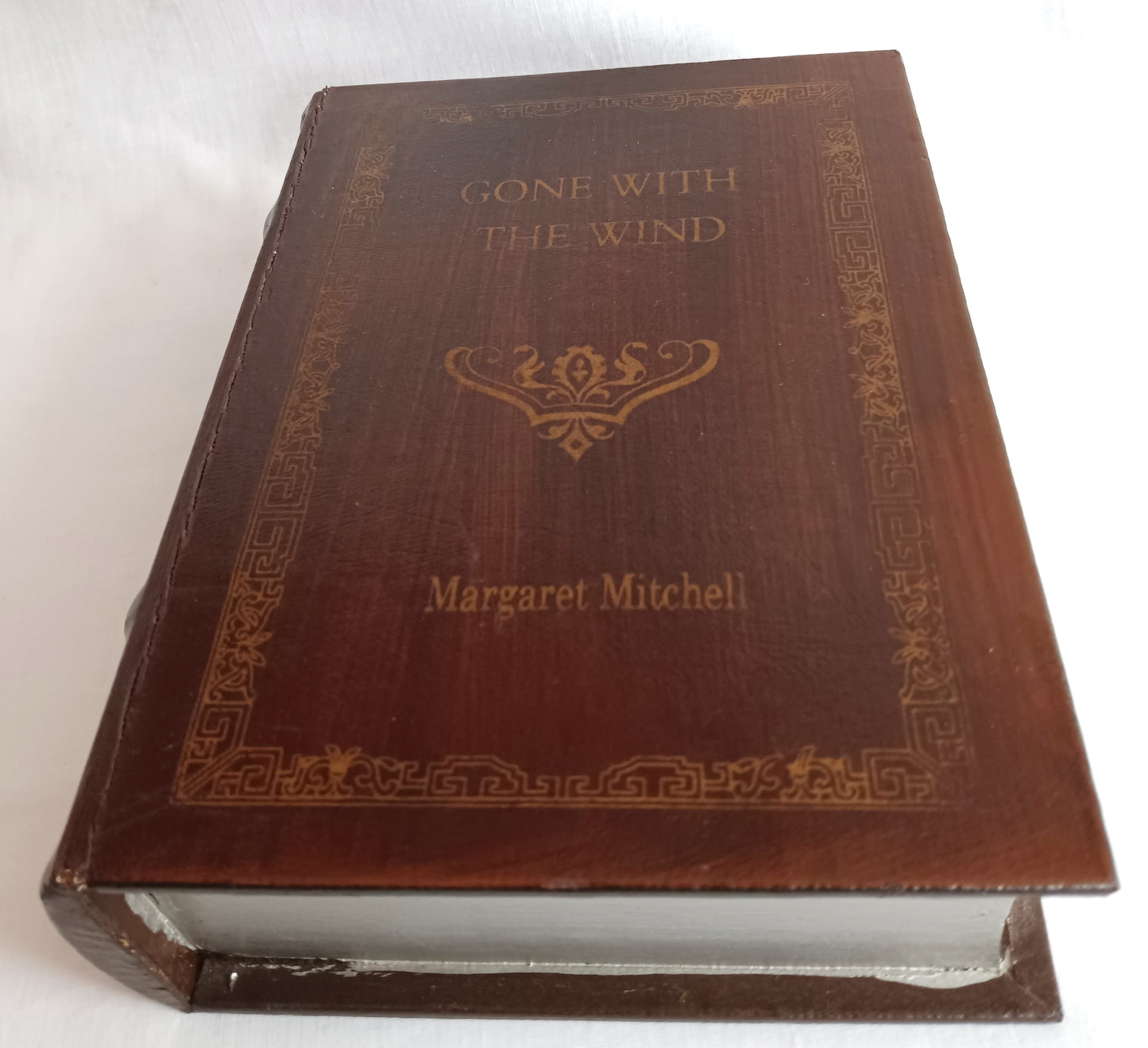 Vintage Antique Look Brown Faux Leather Wooden Box Secret Storage Diversion Hidden Gilt Decorative Hollow Box "Gone with the Wind"